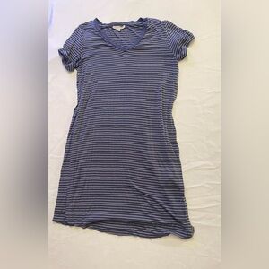 Pink Rose Blue and White Striped Mini Dress